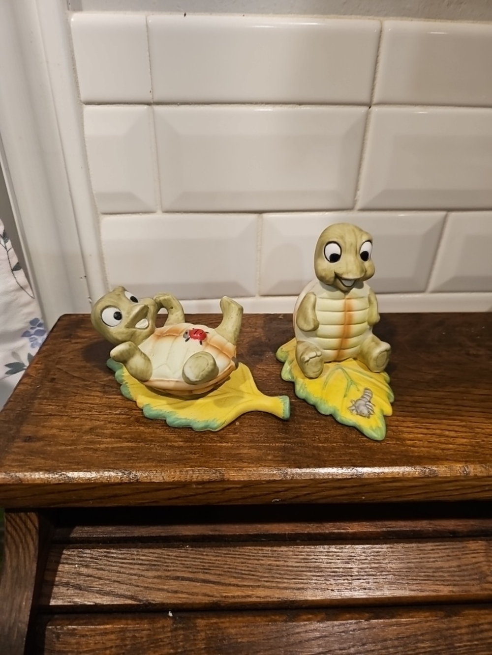 Vintage Homco Baby Turtles Laying on a Leaf with Lady Bug and Caterpillar